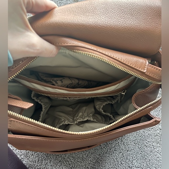 Mina Baie Leather Mini Kinney Diaper Backpack Dark Tan - Picture 3 of 7
